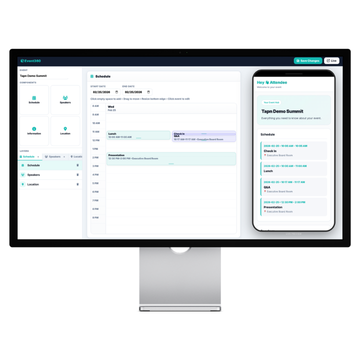 Laptop showing event analytics dashboard with check-in stats